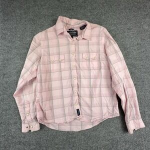 Rough Stock Shirt Mens Medium Pink Plaid Western Pearl Snap Cowboy Long Sleeve